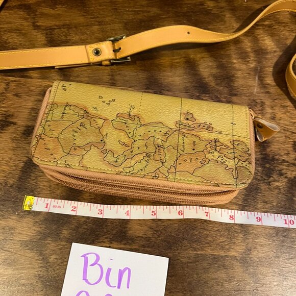 Vintage Leather World Map Crossbody Bag and wallet  CA - Picture 8 of 14